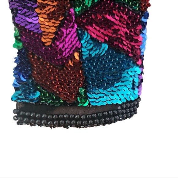 Vintage 80s Oleg Cassini Sequin Top 100% Silk & Rayon Sz 8 Statement Piece Artsy - Picture 7 of 16